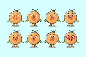 uppsättning söt melon tecknad serie karaktär med uttryck vektor