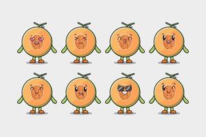 uppsättning söt melon tecknad serie karaktär med uttryck vektor