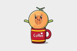 süße charakterillustration der melone in einer kaffeetasse vektor