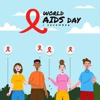 welt-aids-tag menschen illustrieren vielfältige kampagnen mit ballon mit friedenssymbol vektor
