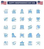 25 USA blå packa av oberoende dag tecken och symboler av USA väska byggnad vit landmärke redigerbar USA dag vektor design element