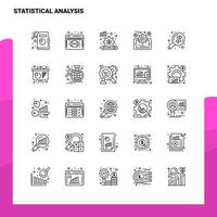 Satz von statistischen Analysezeilensymbolen Set 25 Symbole Vektor-Minimalismus-Stildesign Schwarze Symbole setzen lineares Piktogrammpaket vektor