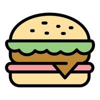 hamburgare ikon Färg översikt vektor