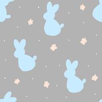 nahtloses muster mit niedlichem handgezeichnetem häschen im gekritzelstil, illustration mit kaninchensilhouette, weihnachtsdekoration, druck für geschenkpapier, textilien und stoffe, kindermode, kinderzimmerdesign, babyparty. vektor
