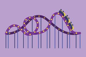 Charakter flache Zeichnung bunte Achterbahn in einem Vergnügungspark mit einer Strecke hoch in den Himmel. Jahrmarktsspiel im Outdoor-Konzept. beliebte Extremfahrten. Cartoon-Design-Vektor-Illustration vektor