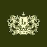 Heraldik-Löwe, Linienkunst-Logo-Design vektor