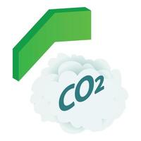 co2 utsläpp ikon isometrisk vektor. co2 moln och grön upp pil ikon vektor