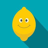 leende citron- frukt ikon, platt stil vektor