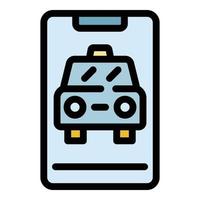 kolla upp smartphone taxi ikon Färg översikt vektor