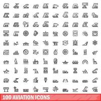 100 Luftfahrtsymbole gesetzt, Umrissstil vektor