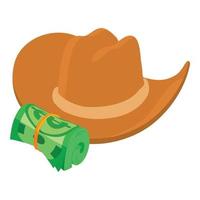 cowboy symbol ikon isometrisk vektor. traditionell cowboy hatt pengar rulla dollar vektor