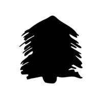 Silhouette eines handgezeichneten Weihnachtsbaums. schwarzer Umriss, isoliert auf weiß vektor