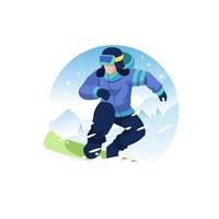 Illustration eines Mannes, der Ski fährt und sich auf den Sprung vorbereitet vektor