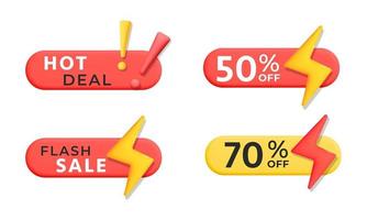 3D-Vektor-Cartoon-Render-Flash-Verkauf roter Verkaufs-Chat Runde Etiketten-Abzeichen-Vorlage mit Prozent-Symbol-Design-Element