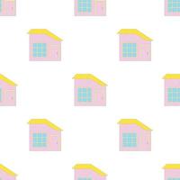Häuschen mit gelbem Dach und großem Fenstermuster nahtloser Vektor