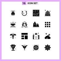 universelle Symbolsymbole Gruppe von 16 modernen soliden Glyphen der Mondmasjid Glücksmoschee Schriftzug editierbare Vektordesign-Elemente vektor