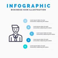 Business Executive Job Mann Auswahllinie Symbol mit 5 Schritten Präsentation Infografiken Hintergrund vektor