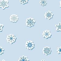 nahtloser Vektoraufkleber geometrisches blaues Schneeflockenmuster mit Schatten auf weißem Hintergrund. Winterdruck vektor