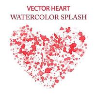 vektor handgezeichnete herzform umgeben von roten zufälligen tropfen roter aquarellfarbe isoliert auf weiß. weiße Silhouette eines Herzens auf einem Hintergrund aus roten Grunge-Spritzern