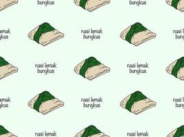 nasi lemak bungkus tecknad serie karaktär sömlös mönster på grön bakgrund vektor