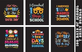 100 Schultage buntes Typografie-T-Shirt-Design-Bundle für Print-on-Demand vektor