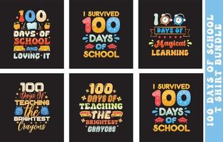100 Schultage buntes Typografie-T-Shirt-Design-Bundle für Print-on-Demand vektor