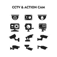 Satz von Kamerasymbolen. CCTV-Symbol Silhouettenvektor vektor