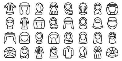 muslim mode ikoner uppsättning översikt vektor. arab tillfällig vektor