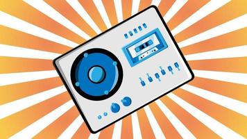 alter Retro-Vintage-Musikkassettenrecorder mit Magnetbandbabbin auf Rollen und Lautsprechern aus den 70er, 80er, 90er Jahren vor dem Hintergrund der orangefarbenen Sonnenstrahlen. Vektor-Illustration vektor