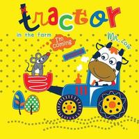 traktor i de bruka rolig djur- tecknad, vektor illustration