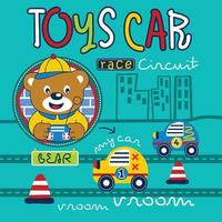 Björn och leksaker bil rolig djur- tecknad, vektor illustration