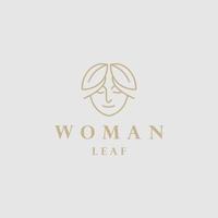 Logo-Designvorlage für das Gesicht der schönen Frau. Haare, Mädchen, Blattsymbol. vektor