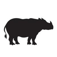 badak jawa vektor silhuett. badak bercula satu kecil siluet. noshörning djur- från sida se med enkel platt svart Färg isolerat på enkel vit bakgrund.