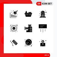 Stock Vector Icon Pack mit 9 Zeilen Zeichen und Symbolen für Küchentimer Arbeiterinnen Zeit Fokus editierbare Vektordesign-Elemente