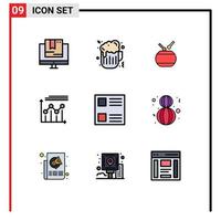 Gruppe von 9 modernen Filledline-Flachfarben für bearbeitbare Vektordesign-Elemente für Checkbox-Wachstumstrommel-Diagrammanalysen vektor