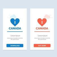 Liebesherz Kanada blau und rot Laden Sie jetzt die Web-Widget-Kartenvorlage herunter und kaufen Sie sie vektor