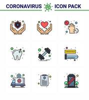 9 gefüllte Linien flache Farbe virales Virus Corona Icon Pack wie Gewichtshantel schmutzige Zahnpflege virales Coronavirus 2019nov Krankheitsvektor Designelemente vektor