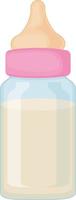 en flaska med en napp för bebisar. en flaska för matning nyfödda fylld med mjölk. bebis mjölk flaska. vektor illustration isolerat på en vit bakgrund