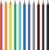 en stor uppsättning av trä- färgad pennor i annorlunda färger. skola pennor för teckning. en uppsättning för kreativitet. kontor förnödenheter. vektor illustration på en vit bakgrund