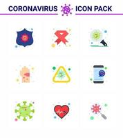 9 platt Färg uppsättning av korona virus epidemi ikoner sådan som bakterie bakteriell band spridning skydd viral coronavirus 2019 nov sjukdom vektor design element