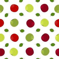 Fruchtapfel helles Sommernahtloses Muster mit dem Bild von reifen roten und grünen Äpfeln und Blättern. Vektor-Illustration auf weißem Hintergrund vektor