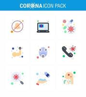 9 Flachfarben-Coronavirus-Epidemie-Icon-Pack saugen als Bodybuilding-Hand-Drogen-Arm-Virus virales Coronavirus 2019nov-Krankheitsvektor-Designelemente vektor