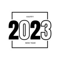 frohes neues jahr 2023 grußbanner logo design illustration, kreativer neujahr 2023 vektor in schwarz, geometrisch modern im retro-stil