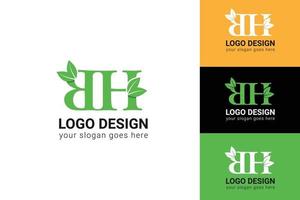 bh brev eco logotyp med blad. vektor typsnitt för natur affischer, eco vänlig emblem, vegan identitet, ört- och botanisk kort etc. ekologi m brev logotyp med grön blad.