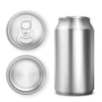 aluminium kan för soda eller öl i annorlunda visningar vektor