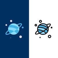 Astrologie Planet Raum Symbole flach und Linie gefüllt Icon Set Vektor blauen Hintergrund