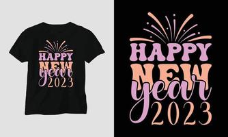 frohes neues jahr 2023 - grooviges neues jahr 2023 t-shirt und bekleidungsdesign vektor