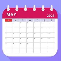 Maj 2023 kalender planerare mall. vektor design.
