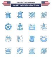 packa av 16 USA oberoende dag firande blues tecken och 4:e juli symboler sådan som dryck USA oberoende stjärna kärlek redigerbar USA dag vektor design element