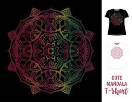 dunkles Frauen-T-Shirt mit buntem Mandala vektor